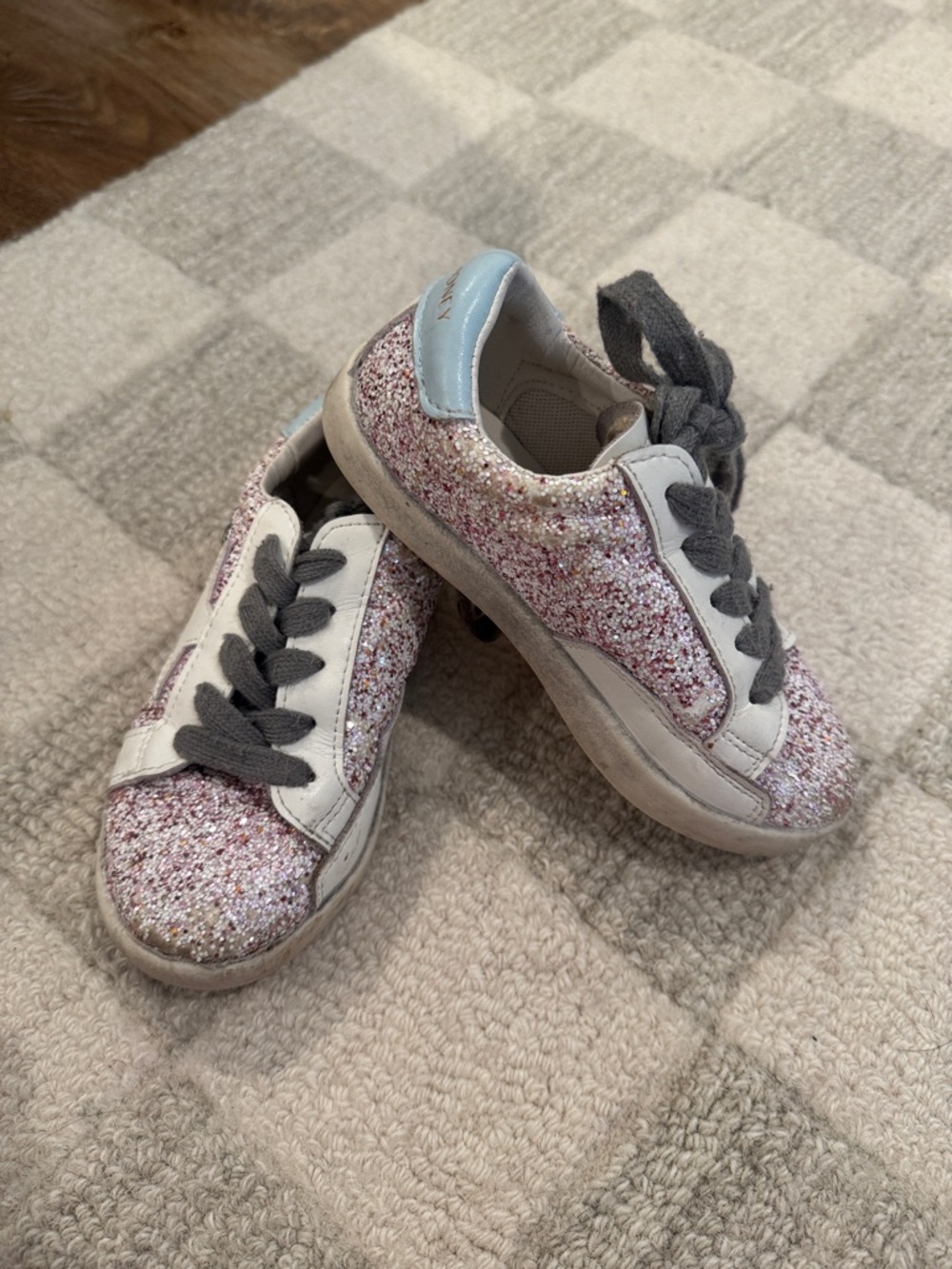 SweetHoney Pink Glitter Sneakers with White Panels and Gray Laces
